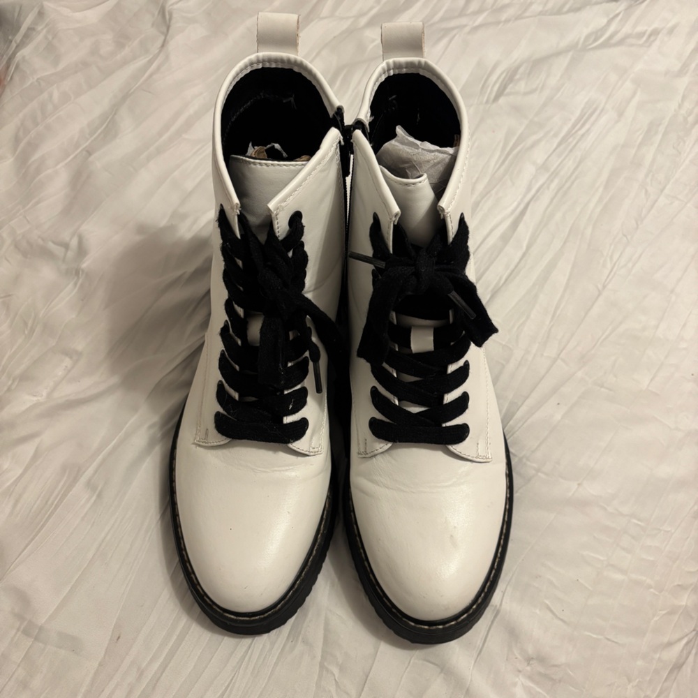 Madden Girl White Combat Boots with Black Laces